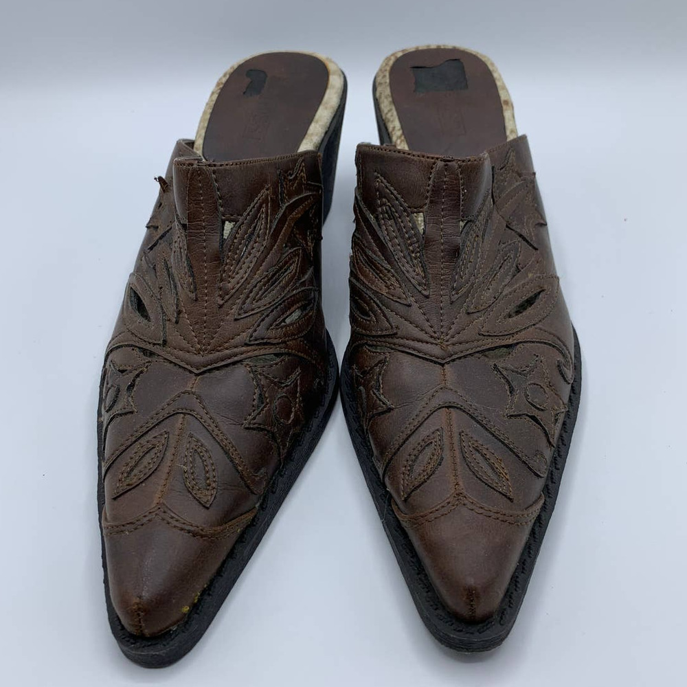 Hot Kiss Slip On Mules Leather Size 8.5 Cowgirl - Picture 8 of 12
